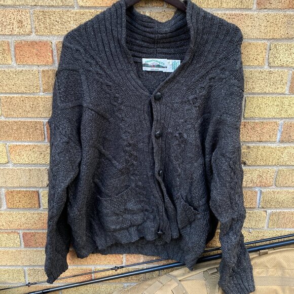 Aran Crafts Merino Wool Cable Knit Cardigan Sweater Gray XL MADE IN IRELAND - Picture 9 of 10